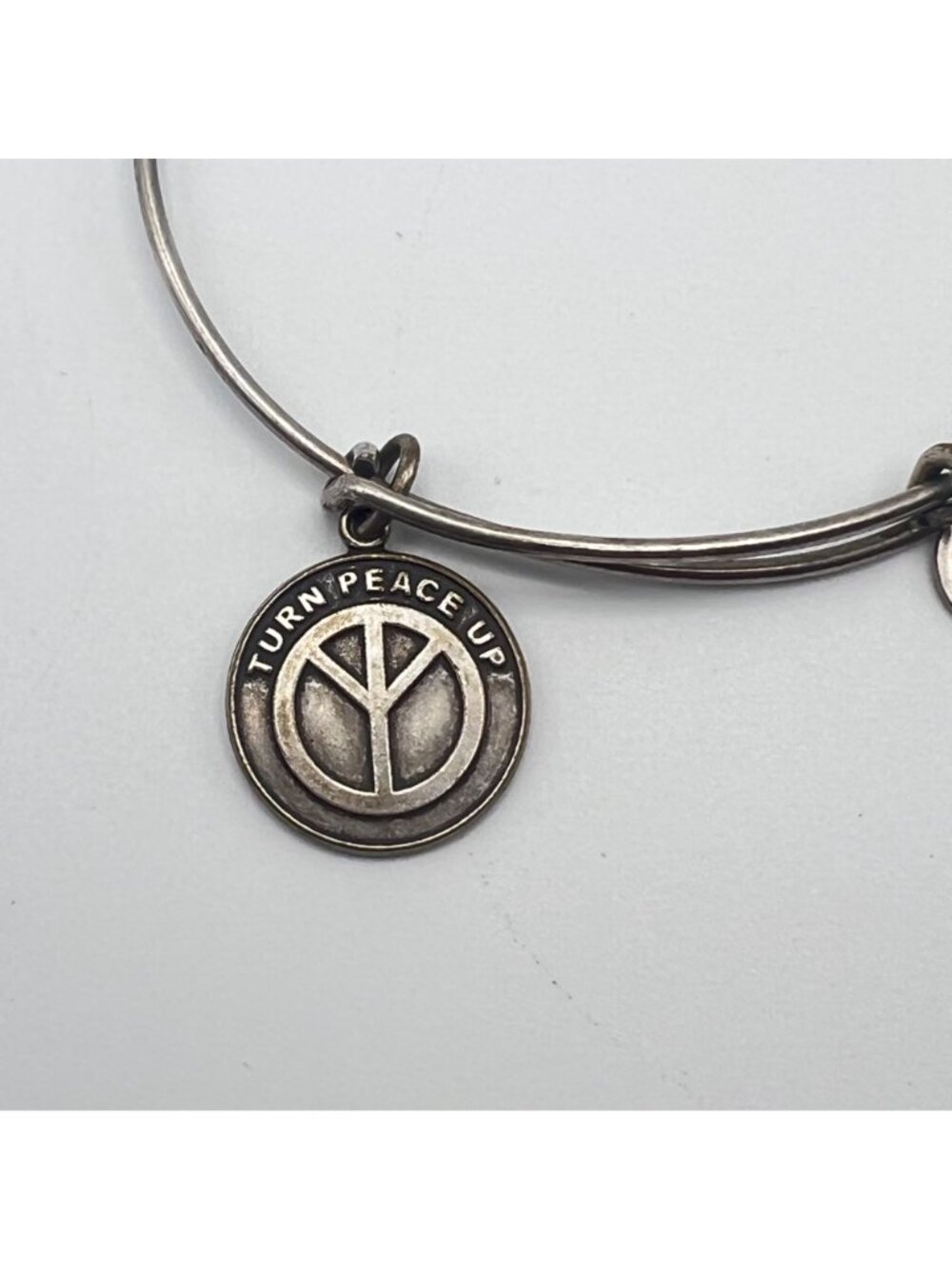 Alex And Ani 2014 Turn Peace Up Silver Tone Adjustable Charm Bangle Bracelet - Picture 2 of 6